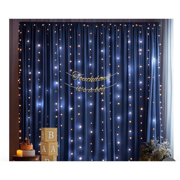 Navy Blue Backdrop Curtains with Lights for Parties10x10FT Wrinkle Free New - Picture 1 of 4